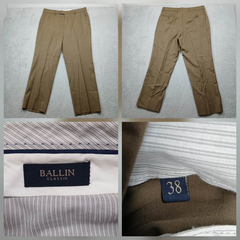 Ballin Classic Dress Pants Men's 38 Brown Wool Blend Flat Front Tailored‎ Fit